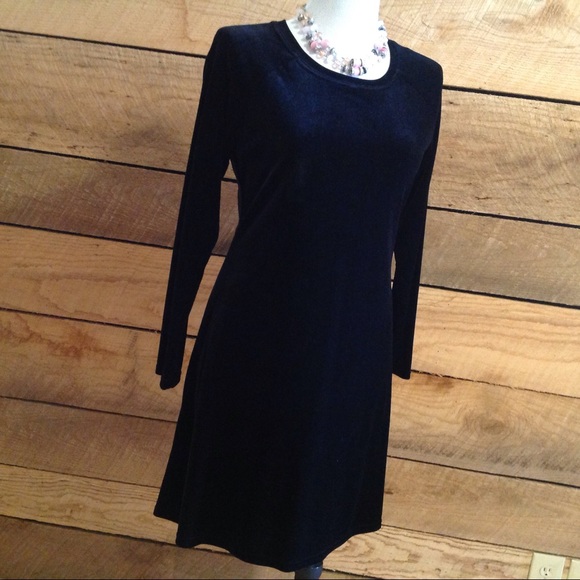 Solid Black Long Sleeve Swing Dress Moda Medium - Picture 1 of 8